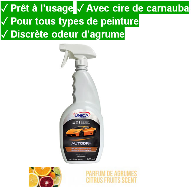 AUTODRY nettoie, lustre et cire sans eau d'Unica